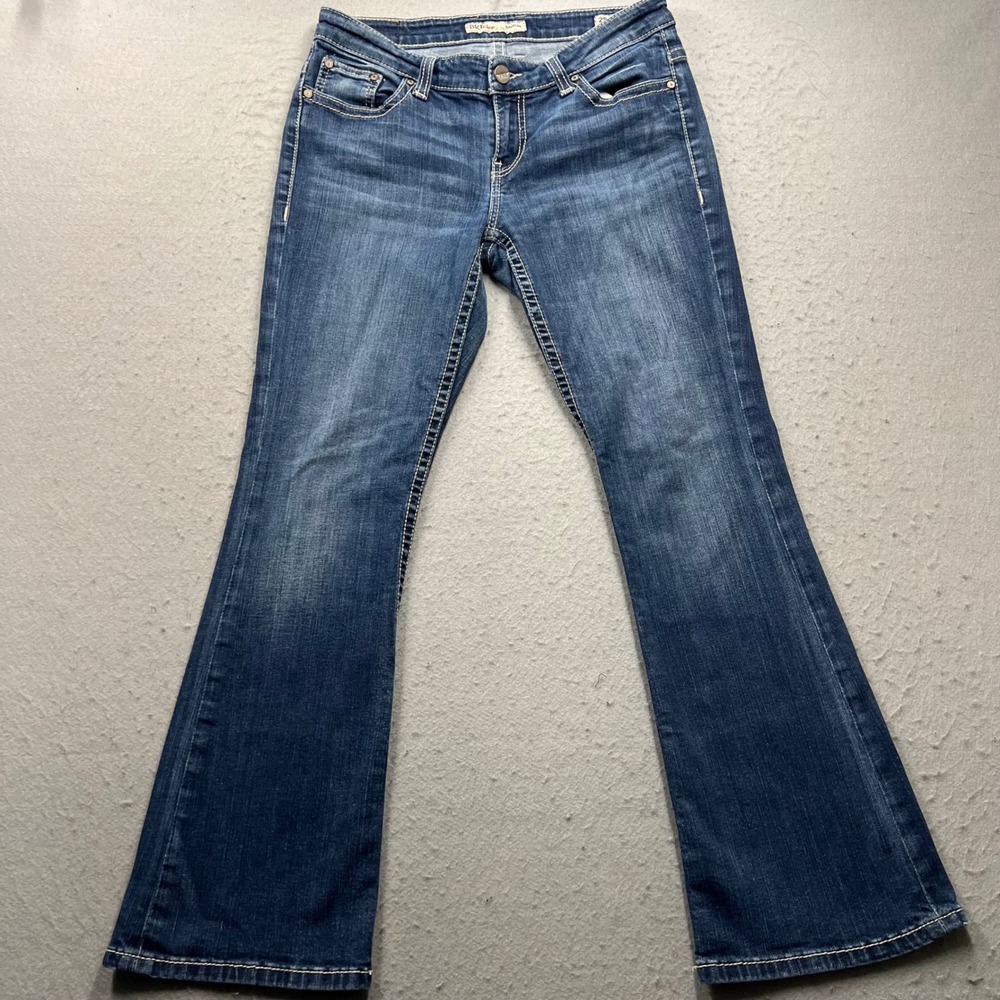 BKE Payton Bootcut Jeans Womens 29S Dark Wash Stretch Embroidered Pockets 1846